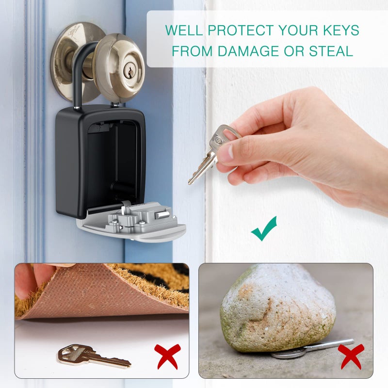 ORIA صندوق قفل المفاتيح ORIA، صندوق أمان المفاتيح، صندوق تخزين المفاتيح بتركيبة 4 أرقام مقاوم للماء، سعة 5 مفاتيح مع حلقة قابلة للإزالة للاستخدام الداخلي والخارجي، فضي، 3.66 بوصة - Image 2